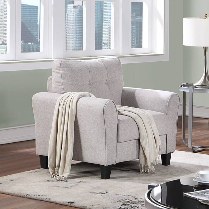 35" Light Grey Linen Armchair for Home or Office