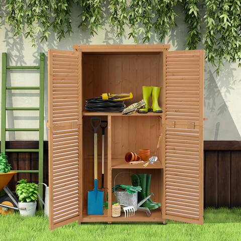 Outsunny 3' x 5' Wooden Garden Storage Shed with Asphalt Roof & 2 Large Wood Doors with Lock, Natural