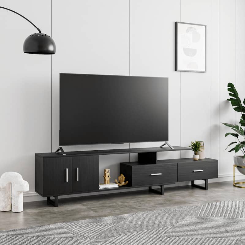 Avery 55-inch 2-Drawer 4-Shelf TV Stand in Steel