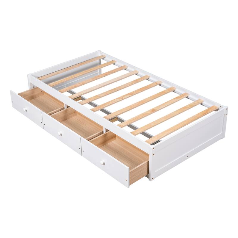 Twin Size 3-Drawers Platform Bed, Twin Daybed, Wooden Sofa Bed Frame