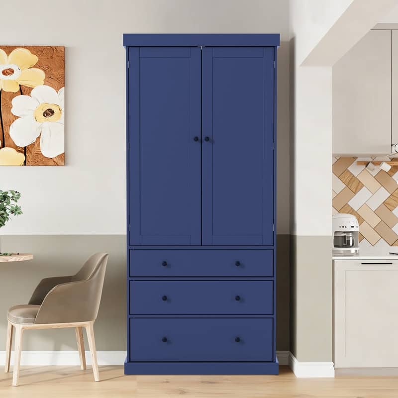 Farmhouse 77" Kitchen Pantry Storage Cabinet with Adjustable Shelves and Multiple Door Shelves - Blue