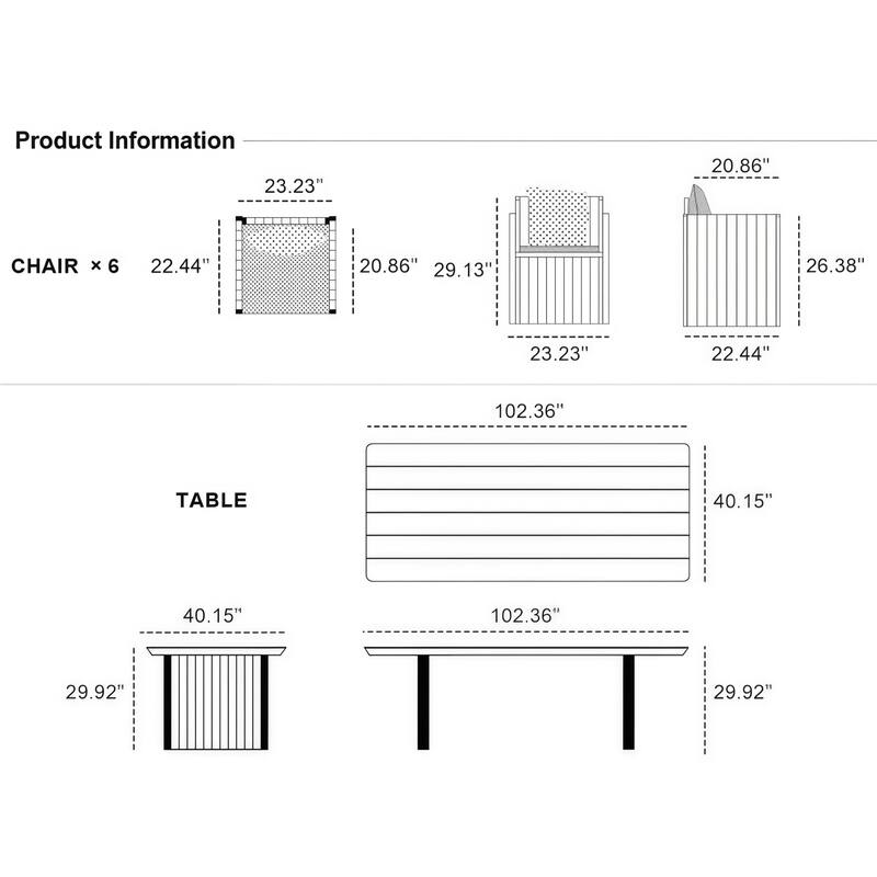 PURPLE LEAF Sanori Patio Dining Set Modern Large Weather-Resistant Table and Aluminum Chairs Beige for Garden Backyard Kitchen