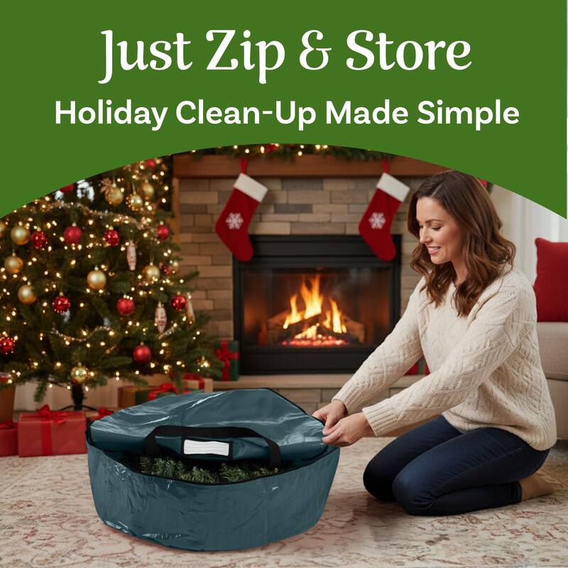 Christmas Wreath Storage Bag - 24-Inch Zippered Tote with Handles by Elf Stor - 24"