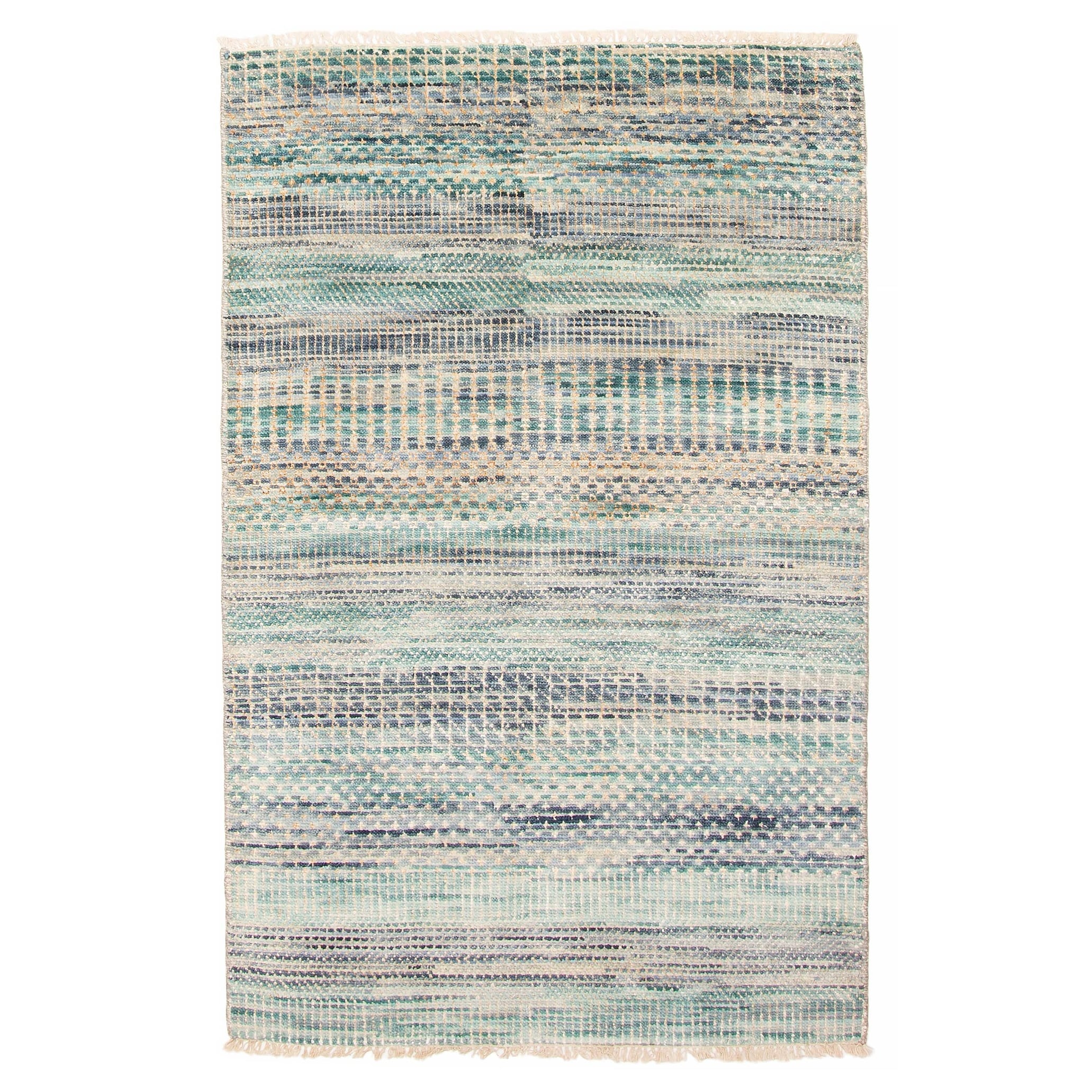 ECARPETGALLERY Hand-knotted Silk Shadow Green Viscose, Wool Rug - 3'11 x 6'0