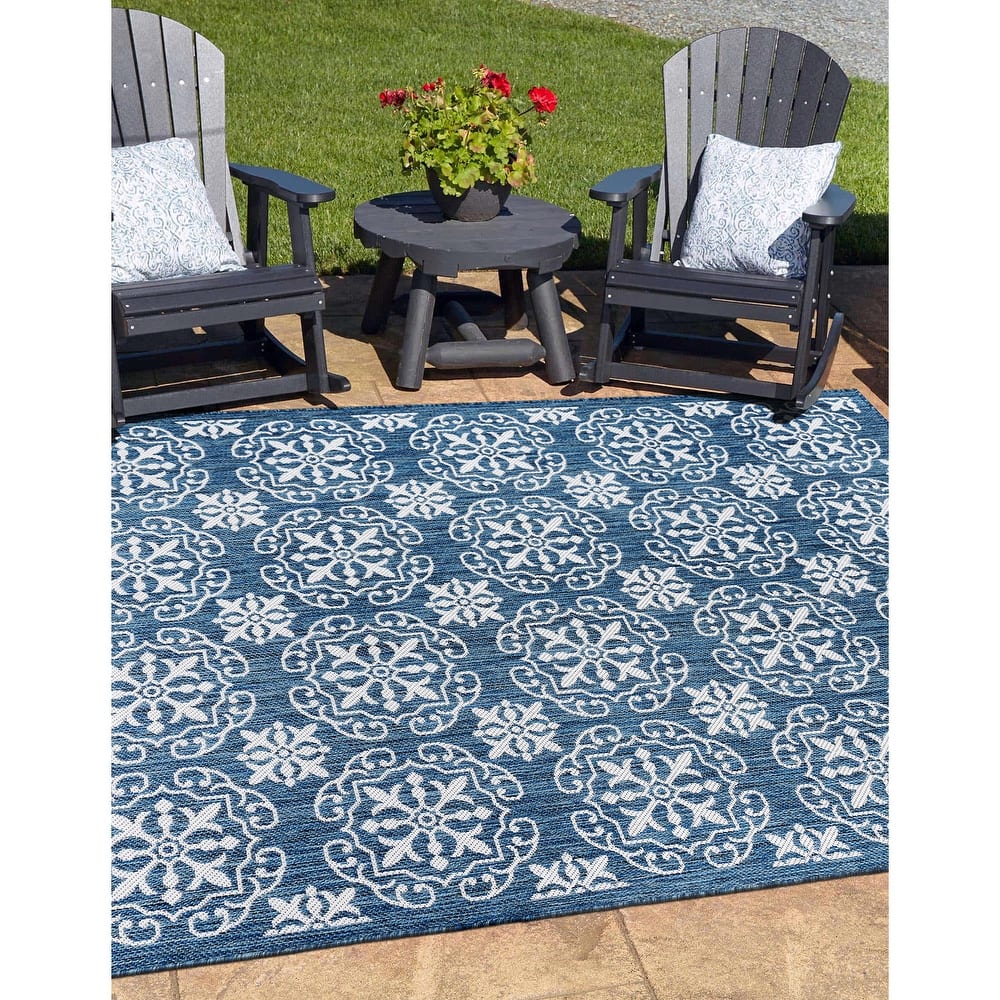 World Rug Gallery Transitional Geometric Textured Flat Weave Indoor/Outdoor Area Rug