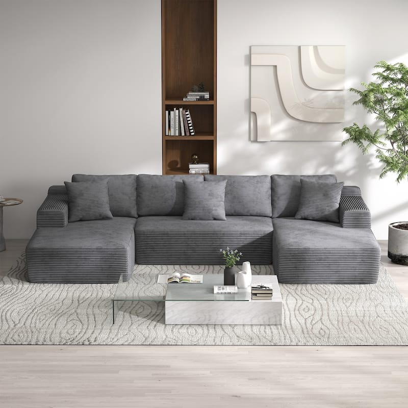 Oversized U-Shaped Sofa Modular Removable Applicable Living Room Furniture Set - Grey