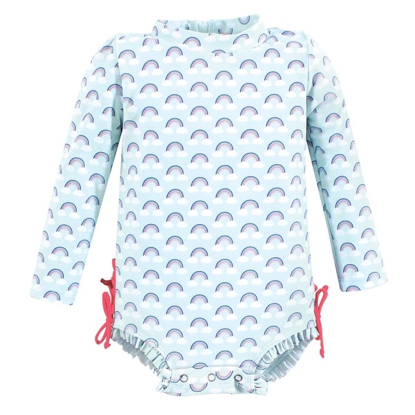 slide 1 of 1, Hudson Baby Girls Rashguard Baby Swimsuit, Cloudy Rainbow 12-18 Months - Cloudy Rainbow Baby