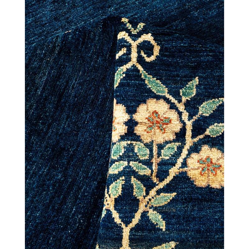 Overton Handknotted Wool Vintage Inspired Contemporary Eclectic Blue Area Rug - 17' 5" x 12' 0"