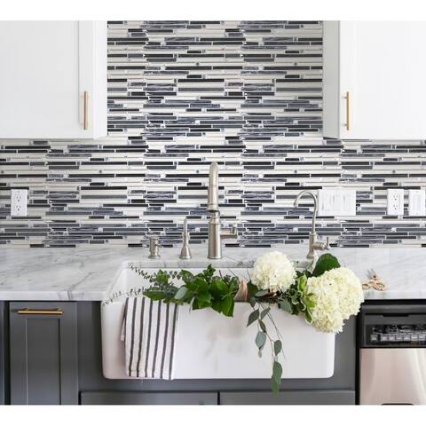 Apollo Tile 5 pack 12.2-in x 12.2-in Waterfall Gray and Black Glass and Marble Mosaic Tile (5.17 Sq ft/case)