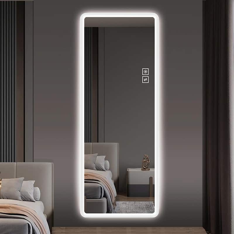 Large Lighted Full-Length Mirror - LED Vanity Mirror with Rounded Corners - Clear - Clear