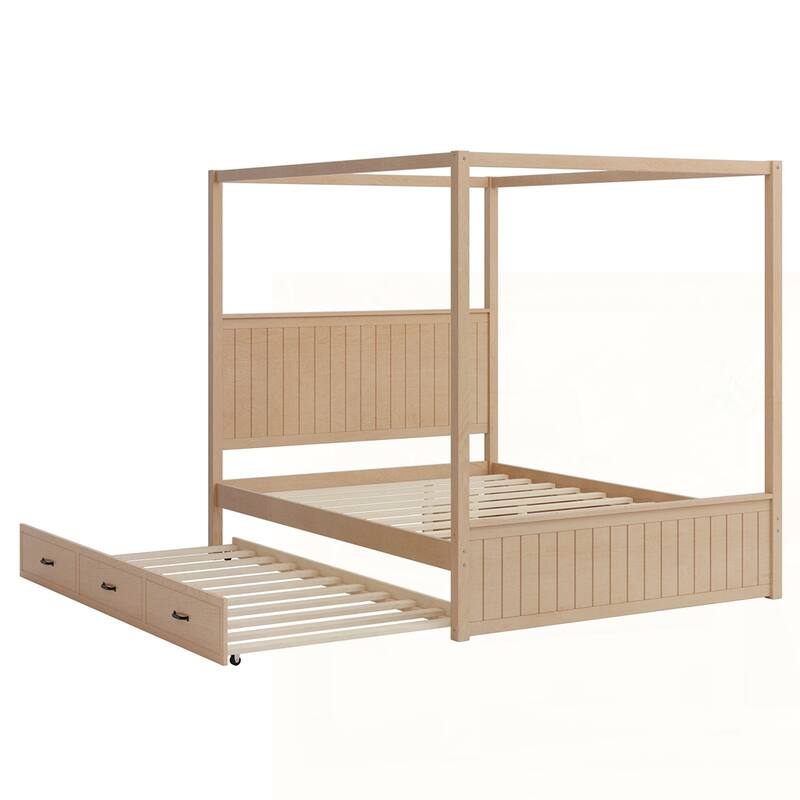 Canopy Platform Bed with Trundle and Three Storage Drawers