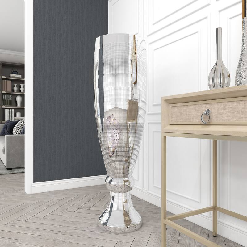 Silver Polystone Glam Vase with Mosaic Mirror Inlay