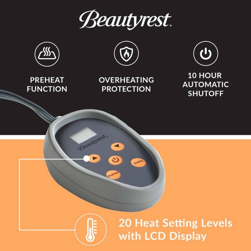 Beautyrest Cotton Deep Pocket Heated Mattress Pad-20 Heat Settings - White