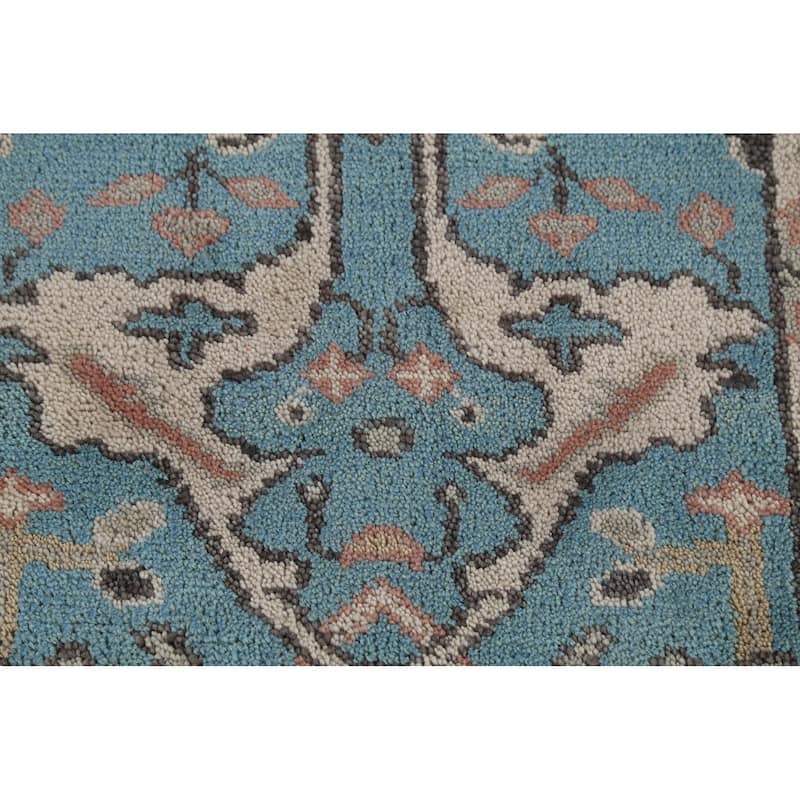 Light Blue Oushak Oriental Runner Rug Handmade Wool Carpet - 2'7"x 9'10"