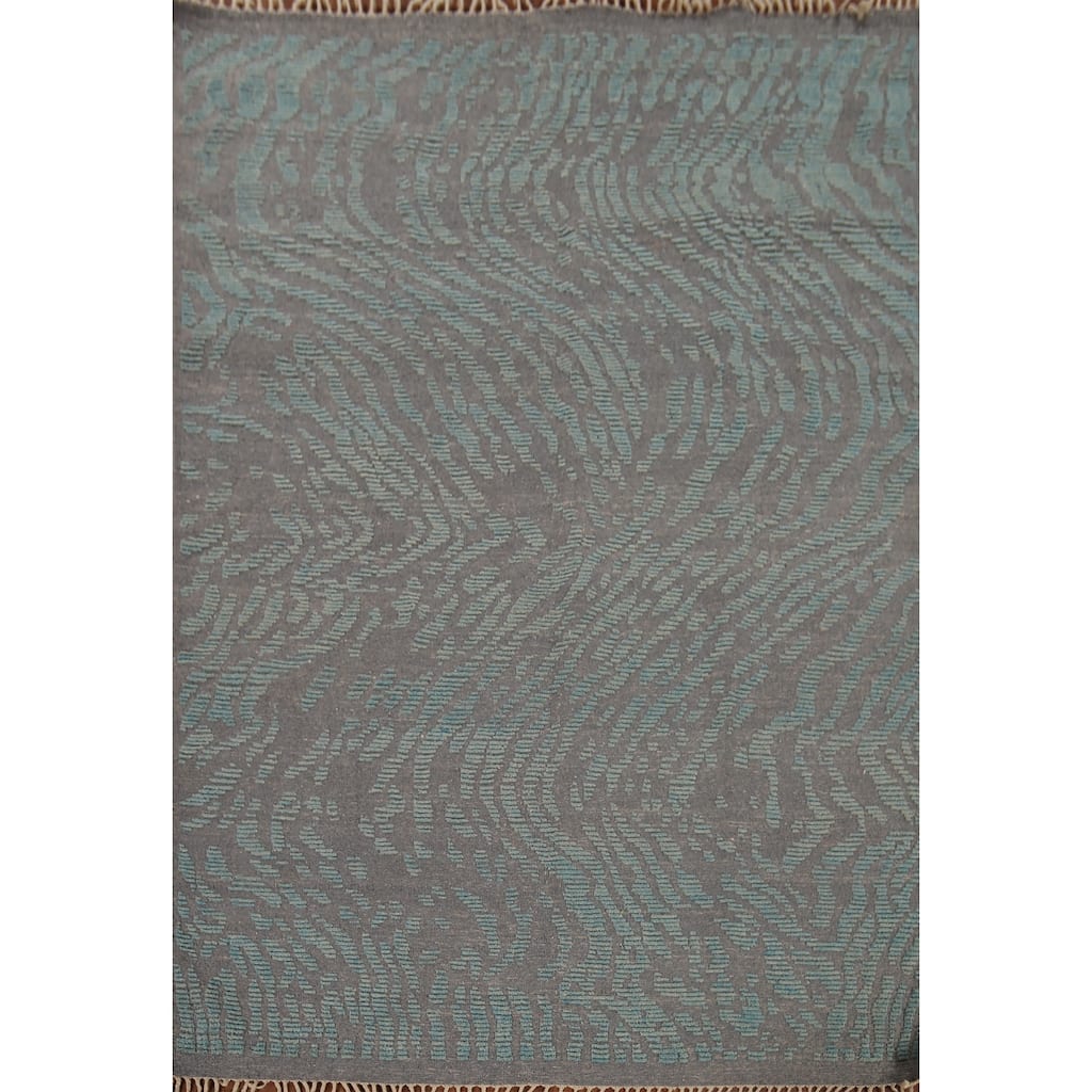 Moroccan Abstract Area Rug Hand-Knotted Oriental Grey Wool Carpet - 7'11"x 10'1"