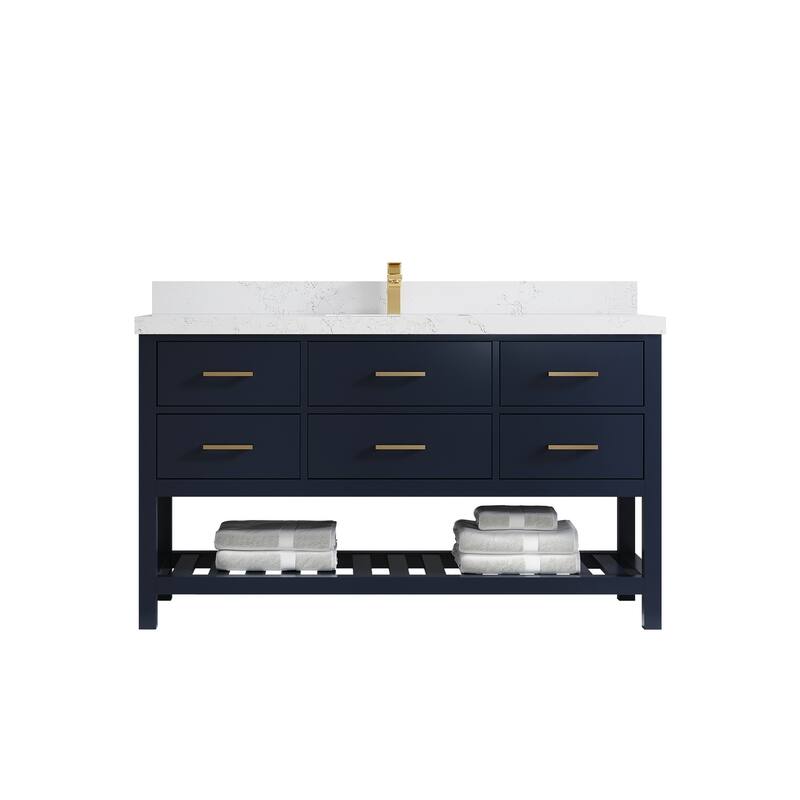Willow Collections 60 in. W x 22 in. D Parker Single Sink Bathroom Vanity with Countertop - 2" Empira - Navy Blue