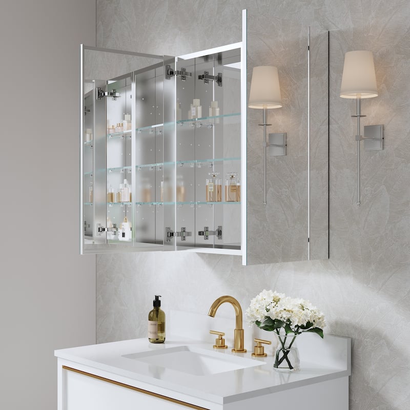 28''W X 30''H Recessed Or Surface Wall Mount Bathroom Medicine Cabinet With Adjustable Glass Shelves