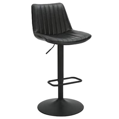 Contemporary Faux Leather & Metal Adjustable Air-Lift Stool, Set of 2