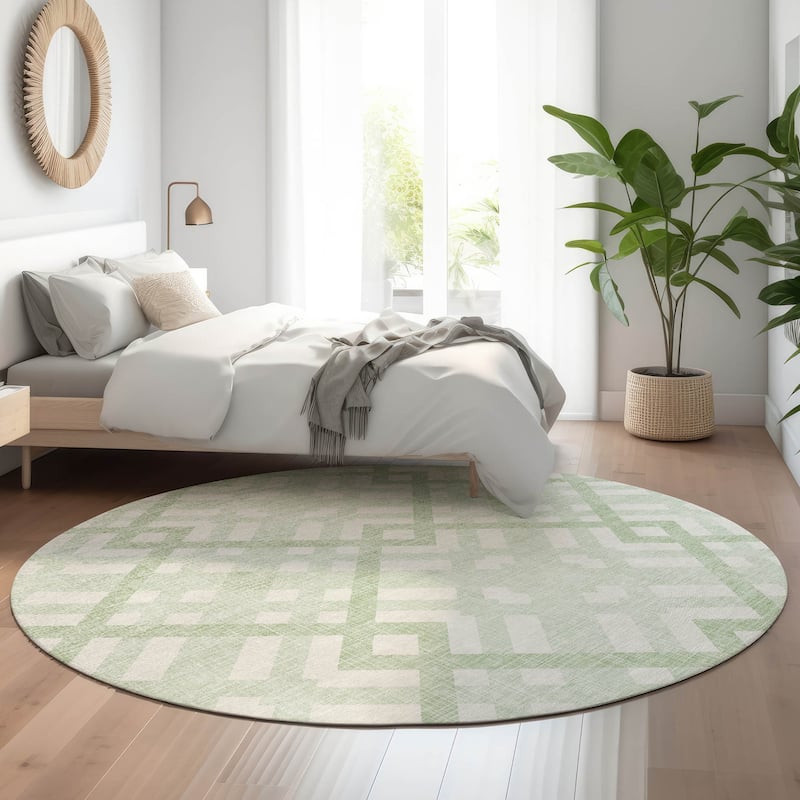 Premium Washable Super Soft Contemporary Geo Mayfield Rug - Mint - 8' x 8' - Round