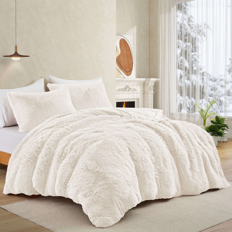 Fluffy Shaggy Reversible Faux Fur Comforter Set, Fuzzy Plush Bedding Set