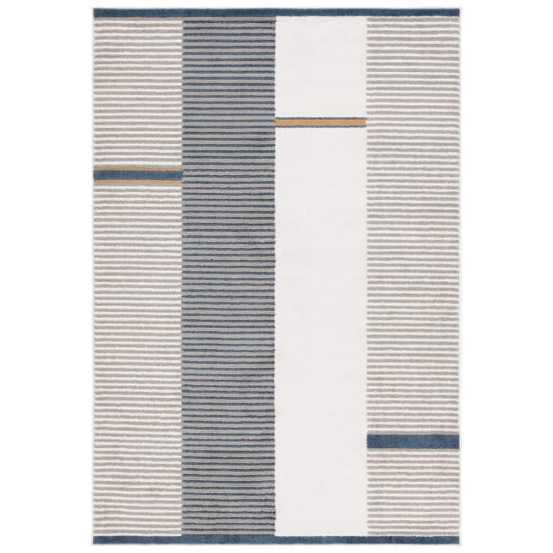 SAFAVIEH Pyramid Miranda Casual Rug. - 4'5" x 6'5" - Grey/Ivory Navy