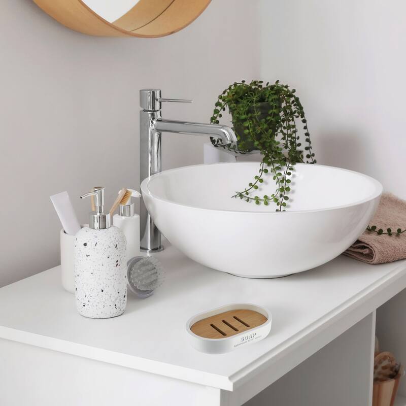 Chic Polyresin Soap Dish with Draining Bamboo Insert - 5 L x 3.4 W x 1 H