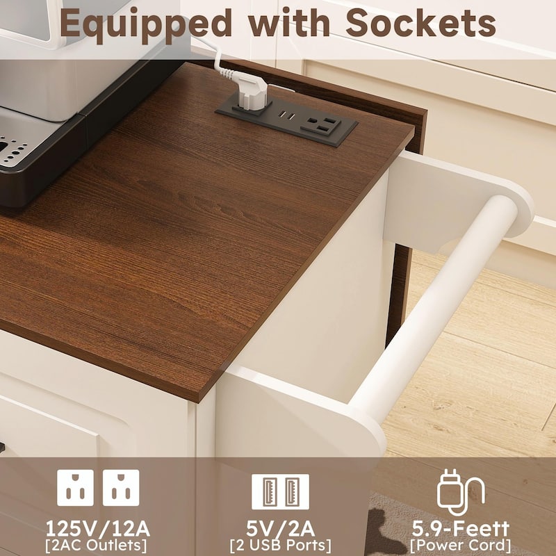 Kitchen Island Cart with Wheels, Drop Leaf & Storage