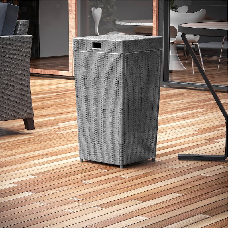 Nestl Outdoor Trash Can with Lid - 30 Gallon Durable Wicker Garbage Can for Patio - Gray