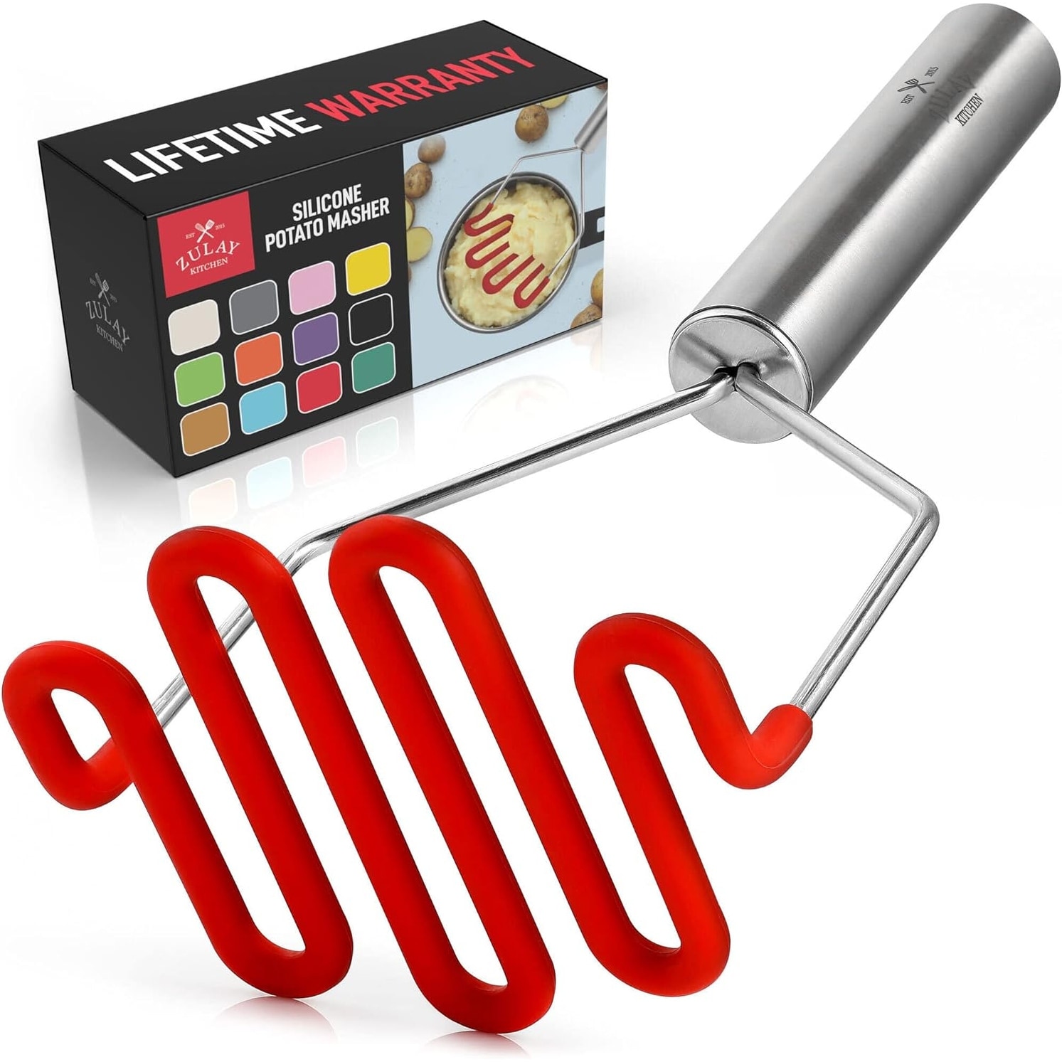 Zulay Kitchen Non-Scratch Meat Chopper Smasher for Ground Beef -Dark Red