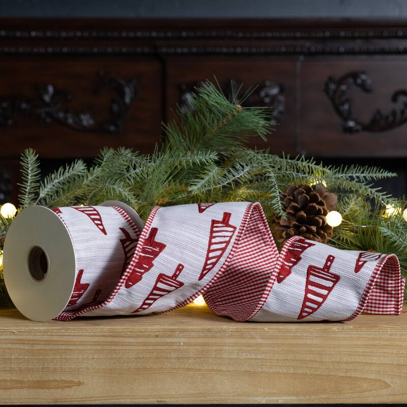 Christmas Tree Wired Craft Ribbon - 4" x 5 Yards - White and Red