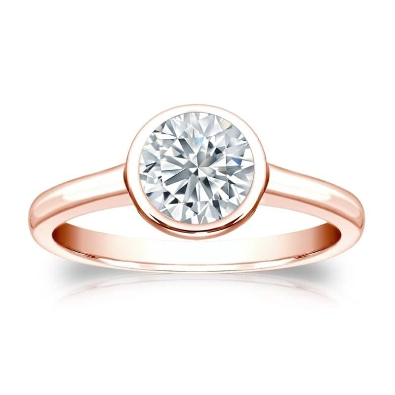 Auriya 14k Gold 1ctw Solitaire Diamond Engagement Ring Bezel-set Certified - Rose - 4