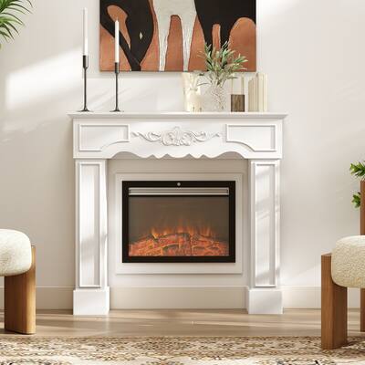 HOMCOM Baroque Fireplace Mantel, Freestanding Fireplace Surround with Leg for Electric Fireplaces, 43.3" W x 39.8" H, White