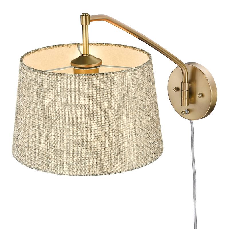 Wry Lighting Ryleigh 1-light Swing Arm in Brushed Champagne Brass and Natural Sisal shade - 1 Light Articulating Wall Sconce