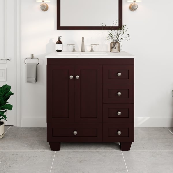 Acclaim 30 in. W x 22 in. D x 34 in. H Bath Vanity in Teak with White Carrara Marble Top with White Sink