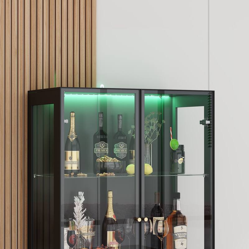 LED Glass Display Cabinet with Aluminum Alloy Frame Glass Door Showcase Wine Storage Cabinet