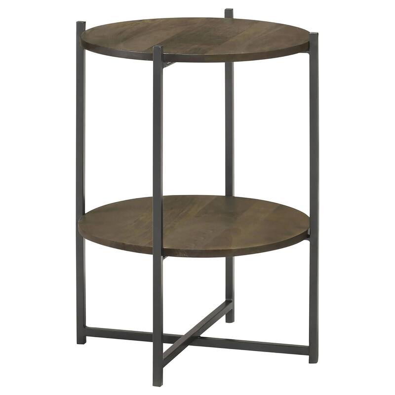 Natural and Gunmetal Accent Table with Bottom Shelf