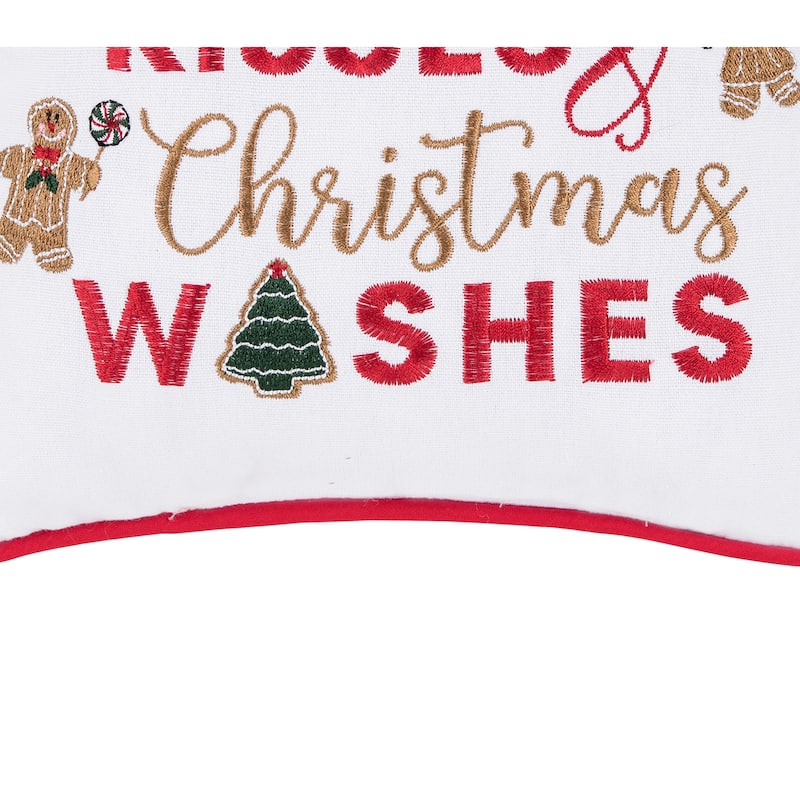 10" x 10" "Gingerbread Kisses and Christmas Wishes" Sentiment with Gingerbread Men Cotton Petite Accent Throw Pillow.