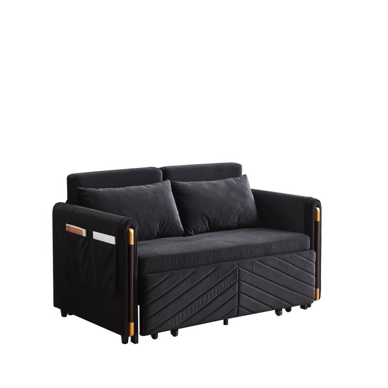 54" Velvet Pull-Out 2-Seater Sofa Bed with Adjustable Backrest & 2 Pillows