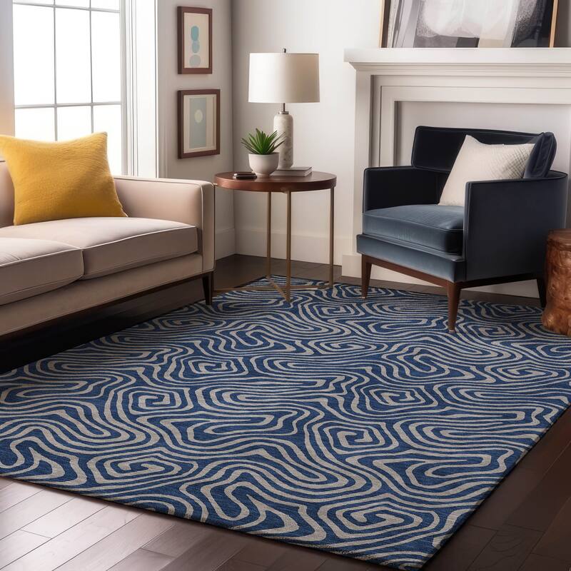 Premium Washable Super Soft Modern Maze Mayfield Rug - Navy - 8' x 10'