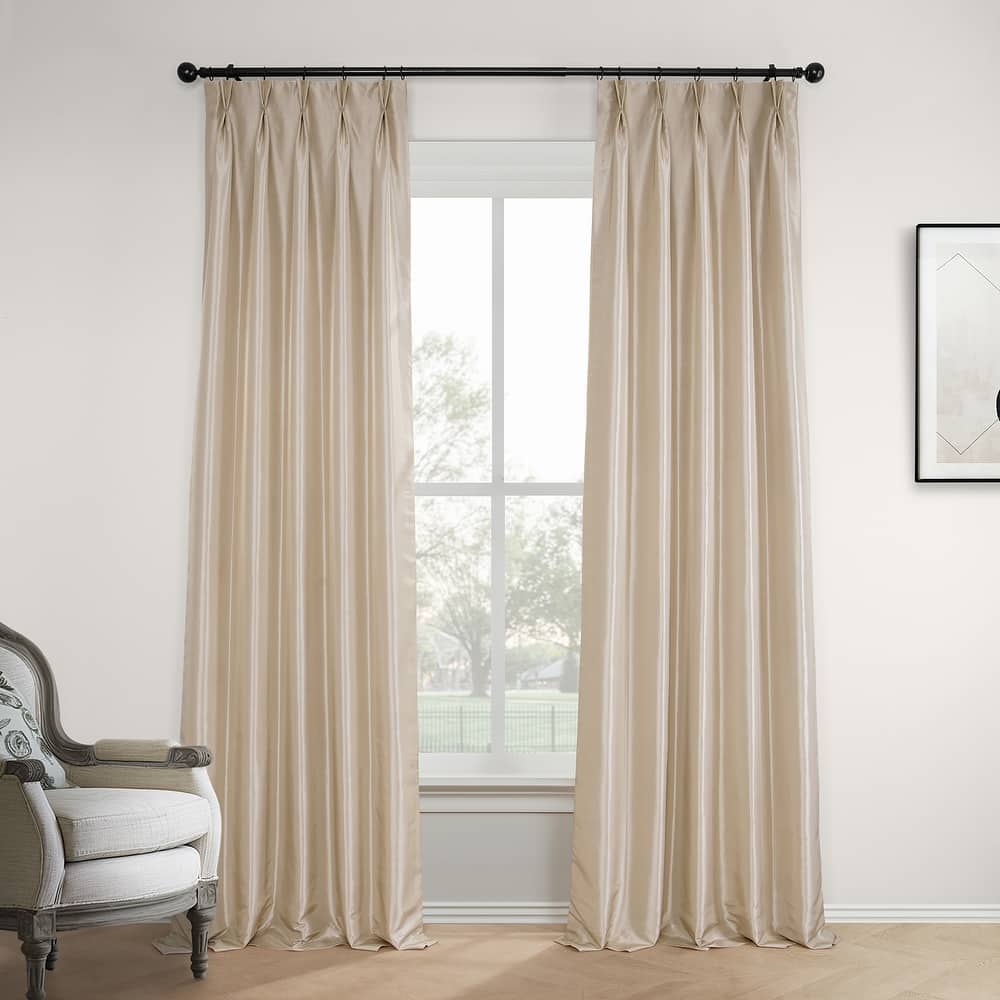 Exclusive Fabrics Faux Silk Taffeta French Pleated Blackout Curtains for Bedroom & Living Room Curtains Single Panel