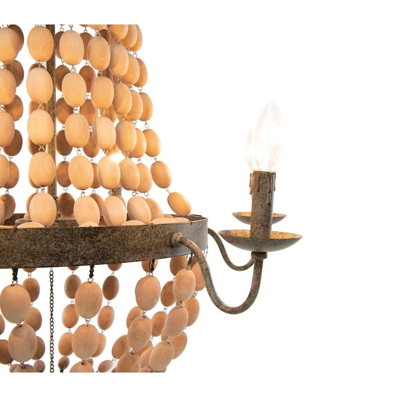 Metal Chandelier with Wood Beads & 6 Lights