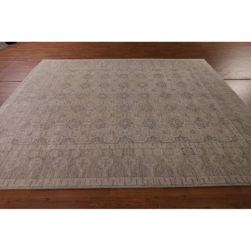 All-Over Geometric Oushak Vegetable Dye Rug Hand-Knotted Wool Carpet - 8'0" x 9'11"