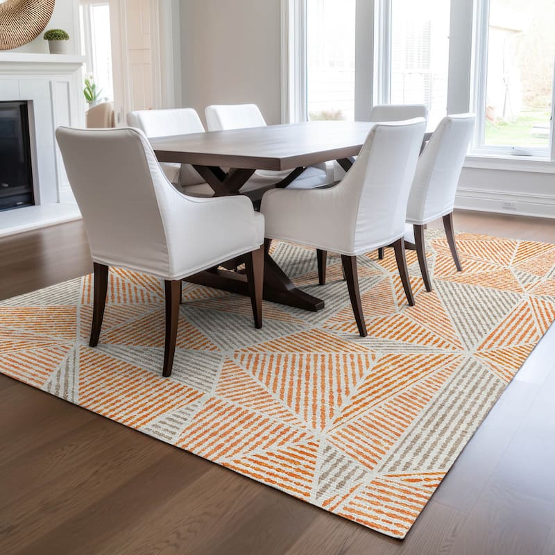 Machine Washable Indoor/ Outdoor Chantille Mosaic Geometric Rug - Orange - 3' x 5'