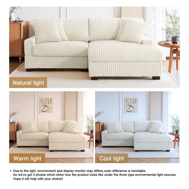 Mia 78" W Plush Corduroy Modular Sectional Sofa With Ottoman - 78" W