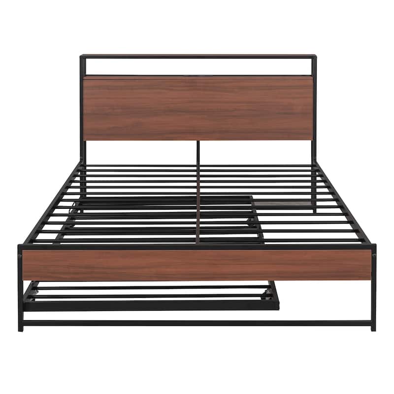 HomeRoots Black Metal Full Bed Frame With Trundle
