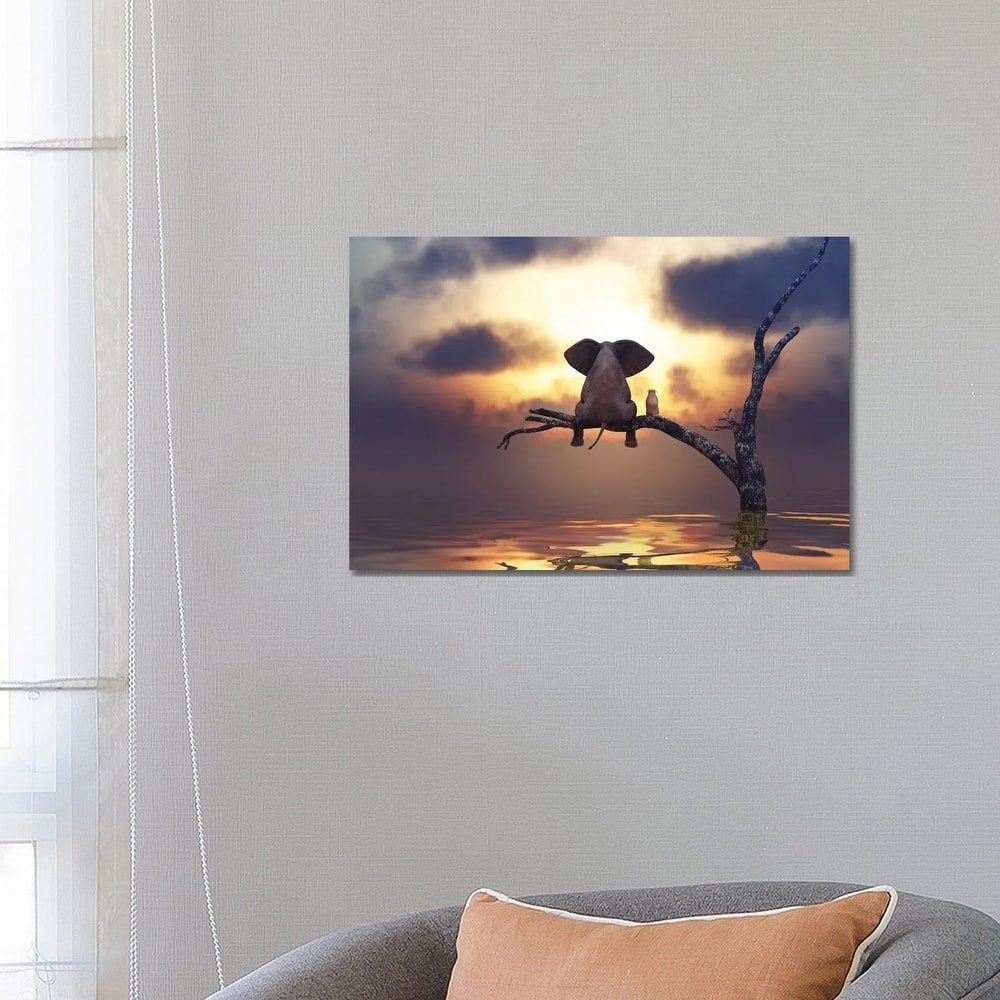 iCanvas "Elephant And Dog Are Sitting On A Tree" by Mike Kiev Canvas Print