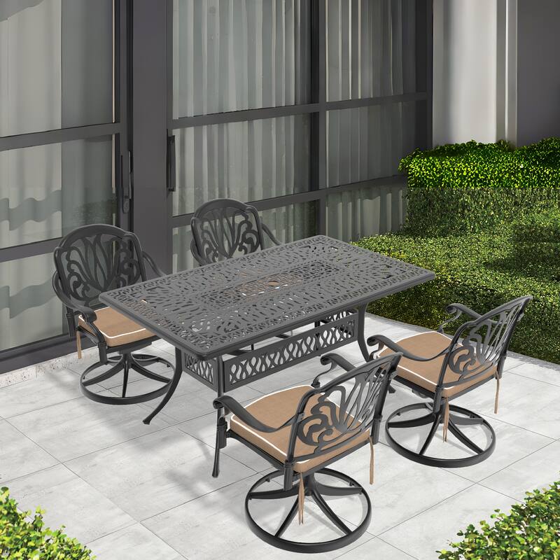 5-Piece Outdoor Patio Dining Set, All Weather Outdoor Furniture Set with 1 Dining Table, 4 Swivel Chairs with Cushions - Black