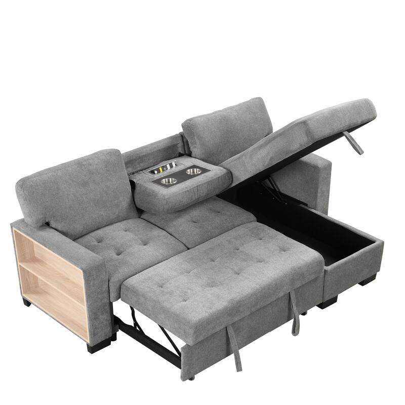 Light Lounge Chaise Sofa Couch Sectional Sofa with Drop Down Table
