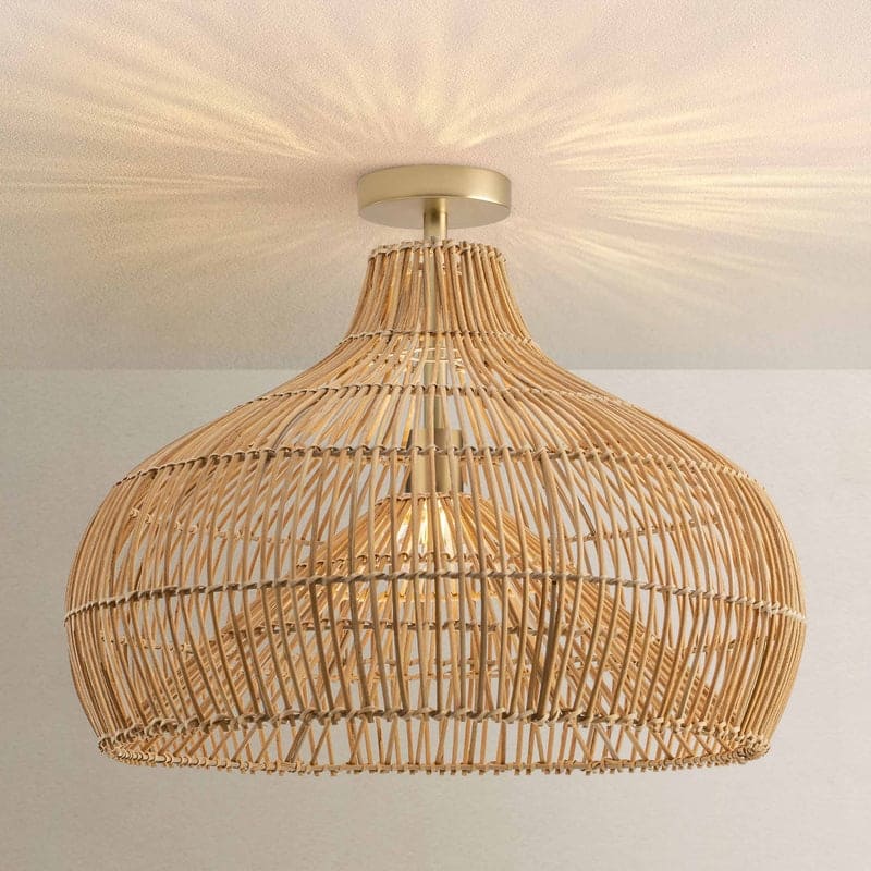 Oceania Rattan Flush Mount Rattan Natural Cone Handwoven Dimmable Ceiling Light for Bedroom or Hallway in Farmhouse, Boho Style