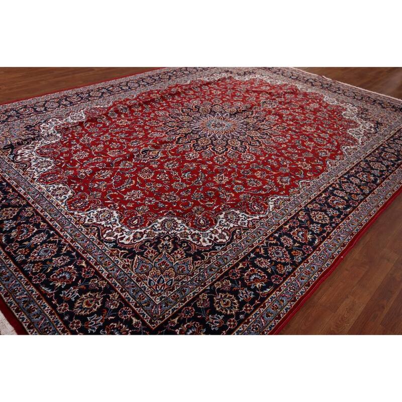 Traditional Floral Red Kashan Turkish Rug Machine-Made Oriental Carpet - 9'7" x 13'2"